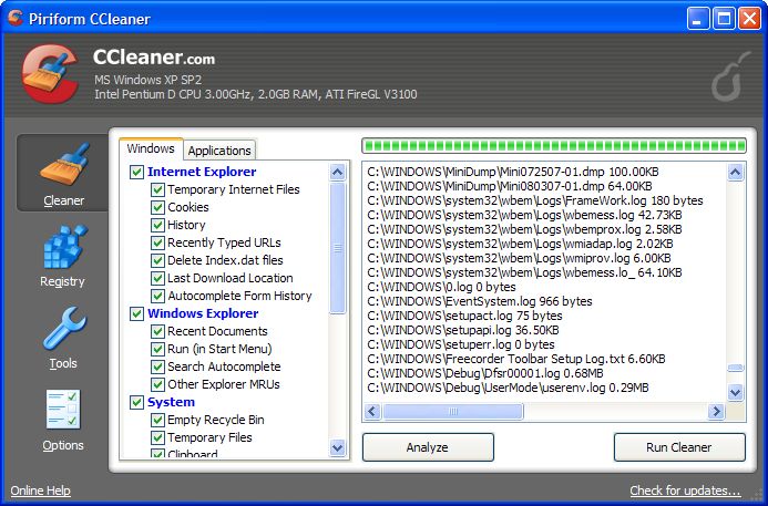 Скриншот к  программе CCleaner 2.32.1165