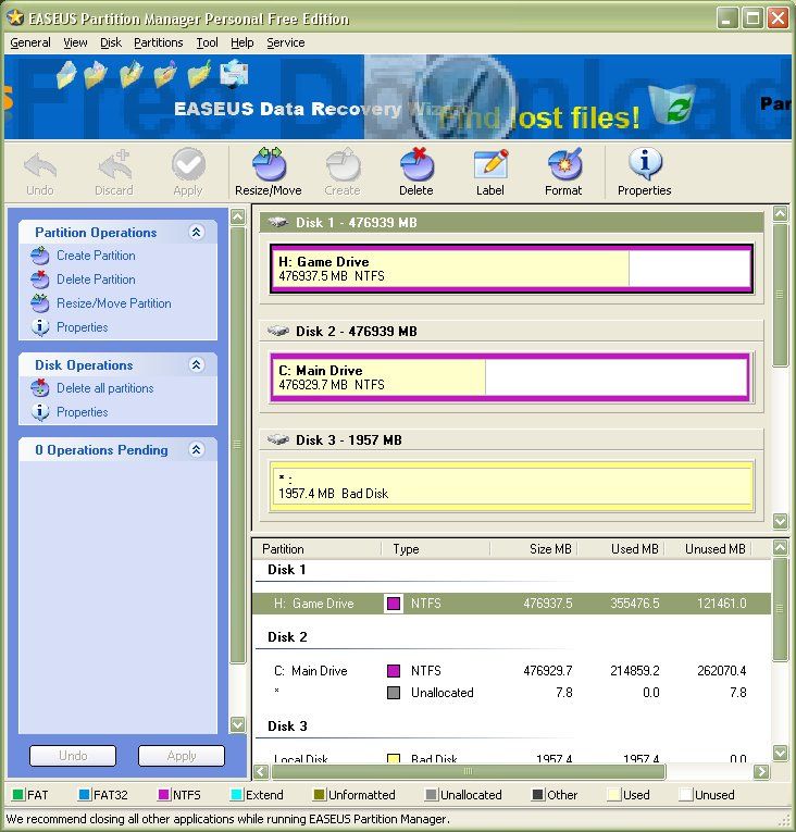 Скриншот к программе EASEUS Partition Manager Home Edition 2.1