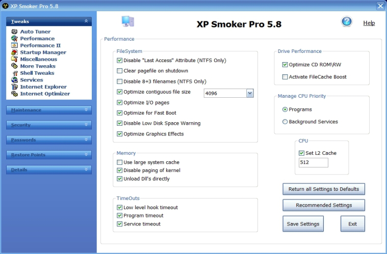 Скриншоты программы XP Smoker Pro.