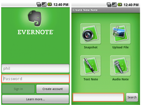EverNote для Android 4.0.2