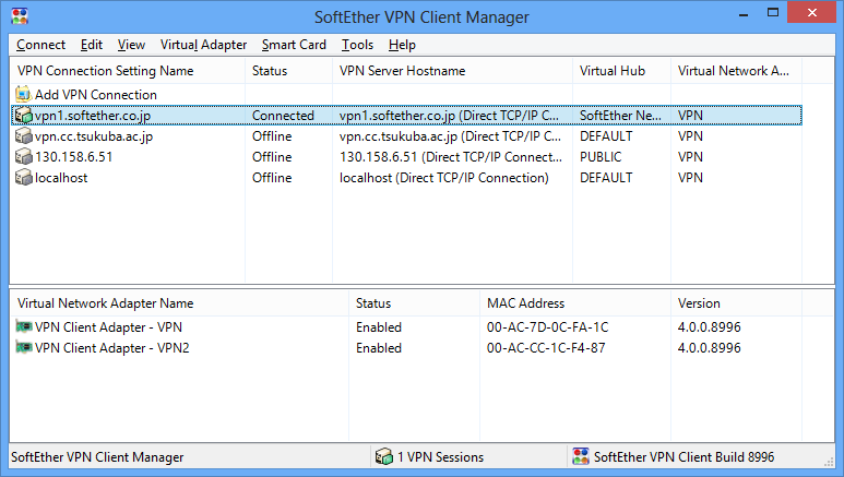 Скриншот SoftEther VPN Client